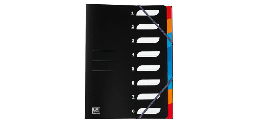 Trieur à élastiques plastique Oxford 8 compartiments A4 noir