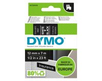 Cintas Dymo 12 mm escritura blanca, fondo negro. Dymo 45021