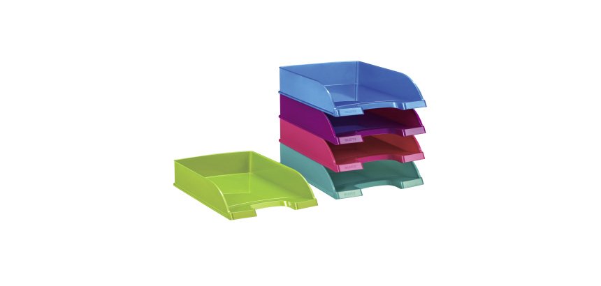 Pack 4 corbeilles à courrier Leitz Wow couleurs assorties + 1 offerte