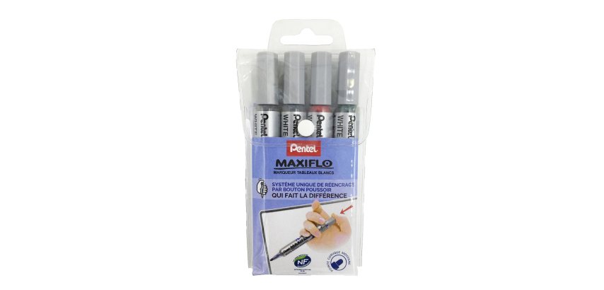 Uitwisbare markeerstift Pentel Maxiflo kegelpunt medium geass. kleuren - hoesje van 4