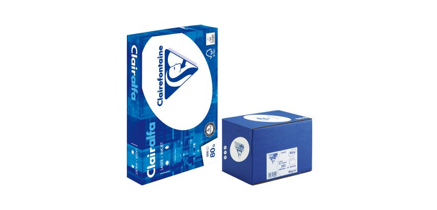 Pack 10 ramettes papier A4 80 g + 2 boîtes 250 enveloppes sans fenêtre 110 x 220 mm Clairalfa Clairefontaine