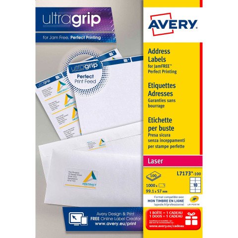 Etiqueta dirección láser 99,1 x 57 mm Avery L7173-100 blanca - Caja de 1000