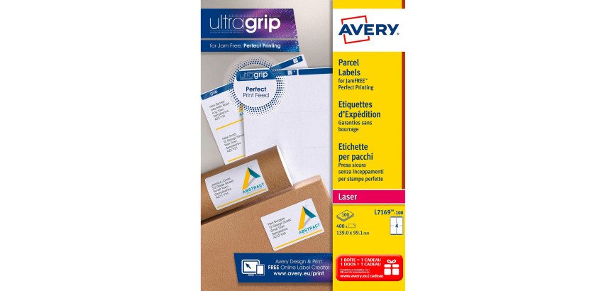 Etiquettes adresses laser 99,1 x 139 mm Avery L7169-100 - Boîte de 400