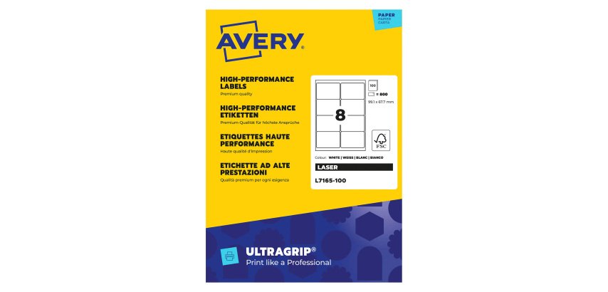 Etiquettes adresses laser 99,1 x 67,7 mm Avery L7165-100 - Boîte de 800