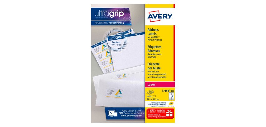 Etiqueta dirección láser 99,1 x 38,1 mm Avery L7163-100 blanca - Caja de 1400