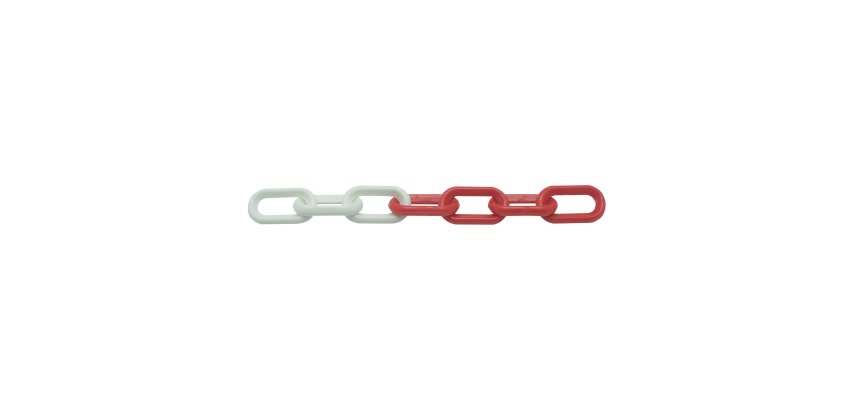 Chaîne plastique 8 mm rouge/blanc - sachet de 5 m