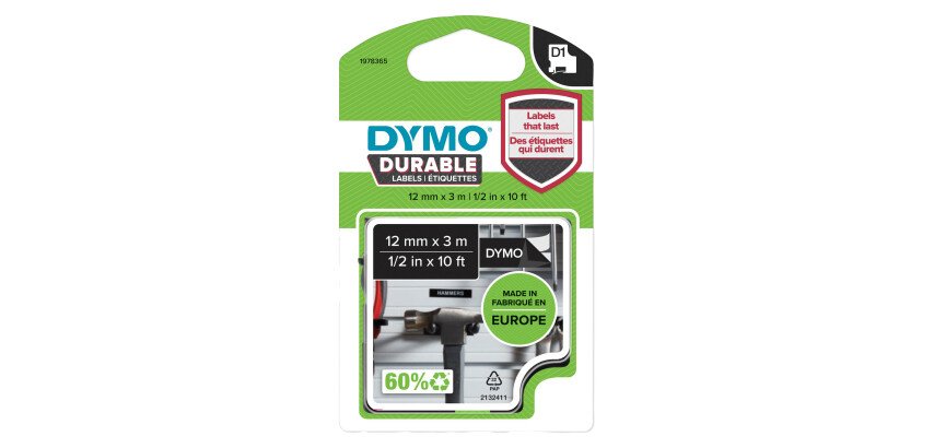 Rubans Dymo D1 12 mm Durable noir écriture blanche