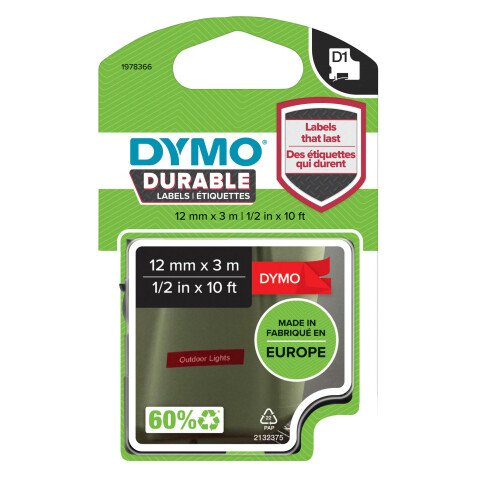 Rubans Dymo D1 12 mm Durable rouge écriture blanche