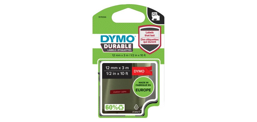 Rubans Dymo D1 12 mm Durable rouge écriture blanche