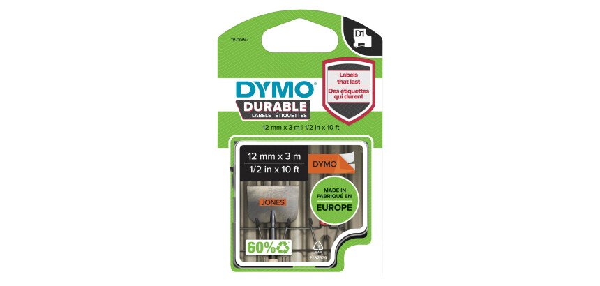 Rubans Dymo D1 12 mm Durable orange écriture noire