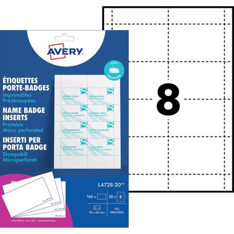 Tarjetas micro perforadas Avery para identificadores 60 x 90 mm - caja de 160 cm