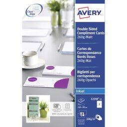 Carte de correspondance Avery Quick and Clean 210 x 99 mm - 260 gr - blanche - Pochette de 75