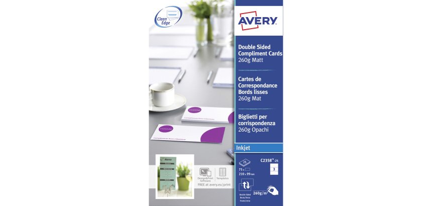 Carte de correspondance Avery Quick and Clean format 99 x 210 mm blanche - 260 gr - paquet de 75