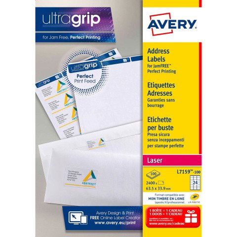 Etiqueta dirección láser 63,5 x 33,9 mm Avery L7159-100 blanca - Caja de 2400