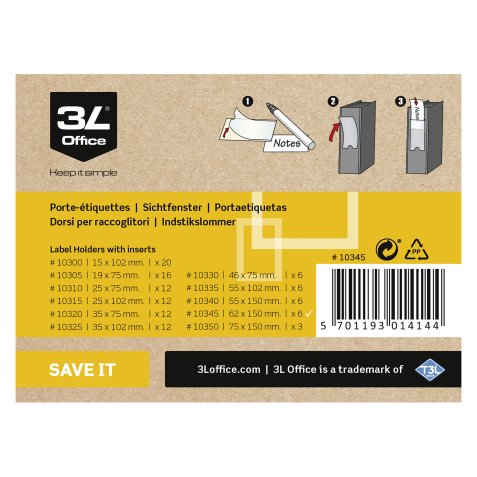 Box mit 60 Klebeetikettenhaltern 62 x 150 mm