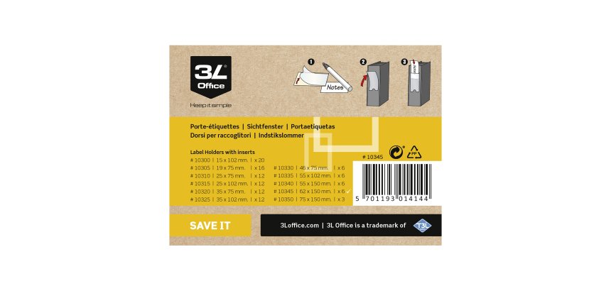 Porte-étiquettes adhésif 150 x 62 mm 3 L transparent - Boîte de 60