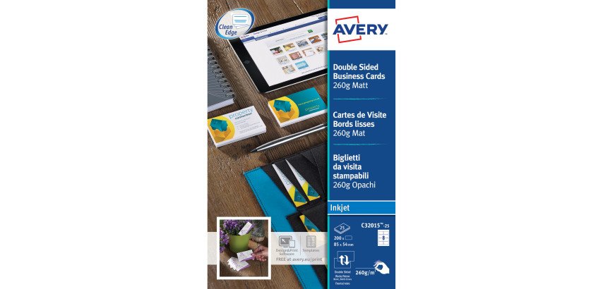 Pack of 200 business cards inkjet Avery Quick and Clean C32015 85 x 54 mm 260 g white