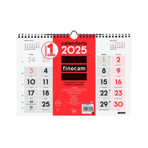 Calendario Pared M 300x210 Mes Vista Números Grandes Finocam