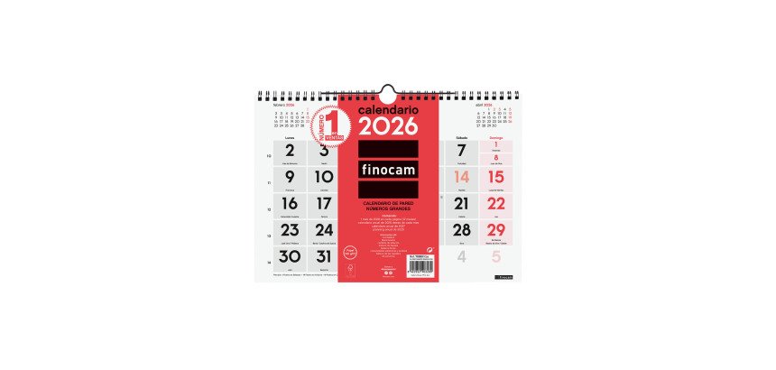 Calendario Pared M 300x210 Mes Vista Números Grandes Finocam