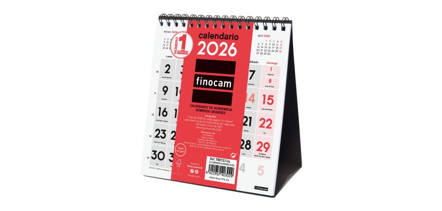Calendario Sobremesa XS 140x150 Mes Vista Números Grandes Finocam