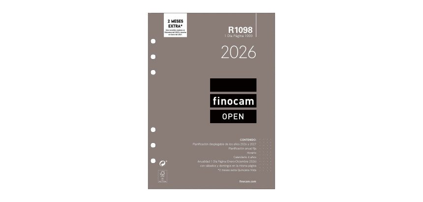 Recambio anual 1000 155x215 1 Día Página Open R1098 Finocam Español