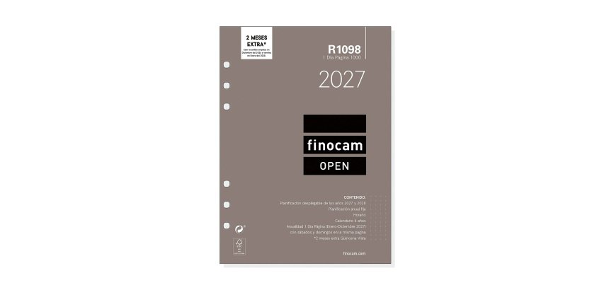 Recambio anual 1000 155x215 1 Día Página Open R1098 Finocam Español