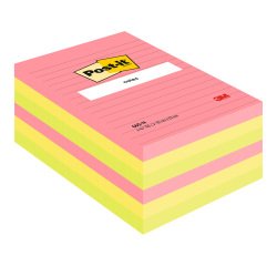 Notes lignées repositionnables couleurs assorties Post-It 102 x 152 mm - bloc de 100 feuilles