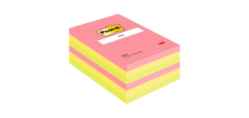Notes lignées repositionnables couleurs assorties Post-It 102 x 152 mm - bloc de 100 feuilles