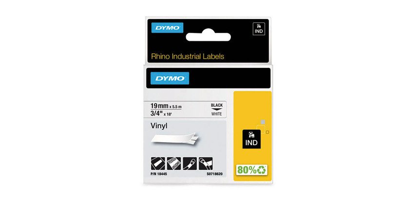 Vinylband Dymo Rhino 19 mm S0718620 weiß mit schwarzer Bedruckung