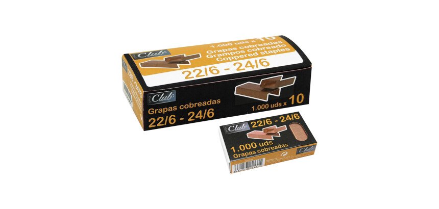 Grapas  Office Club 22/6, 24/6 cobreadas Caja de 1000 