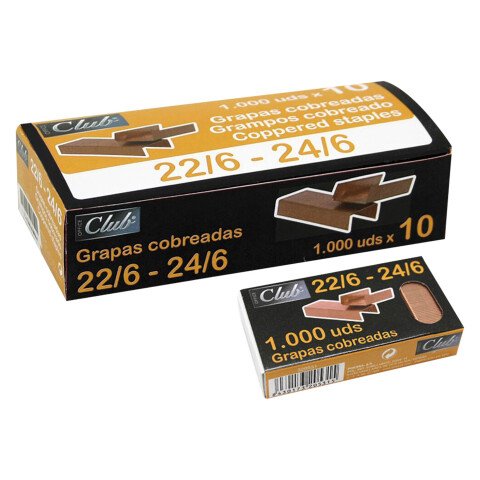 Grapas Office Club 22/6, 24/6 cobreadas Caja de 1000