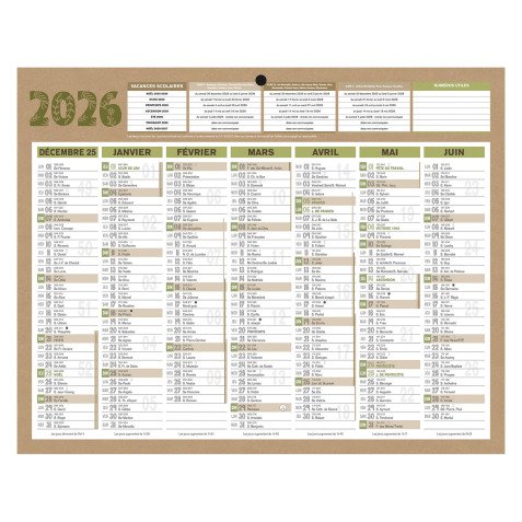 Calendrier semestriel mural 2026 - natura - 21 x 26,5 cm
