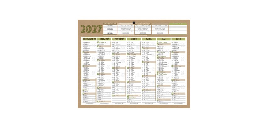 Calendrier semestriel mural  2027 Natura - 21 x 26,5 cm