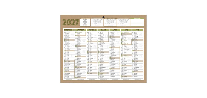 Calendrier semestriel mural  2027 Natura - 21 x 26,5 cm