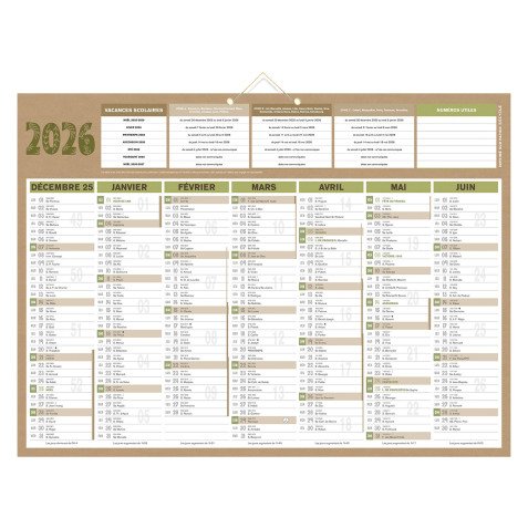 Calendrier semestriel mural 2026- natura - 40,5 x 55 cm