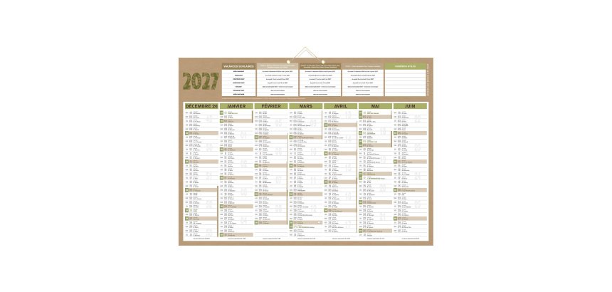 Calendrier semestriel mural 2027- natura - 40,5 x 55 cm