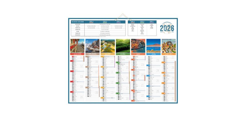 Calendrier semestriel mural Planète 2026 - 43 x 55 cm