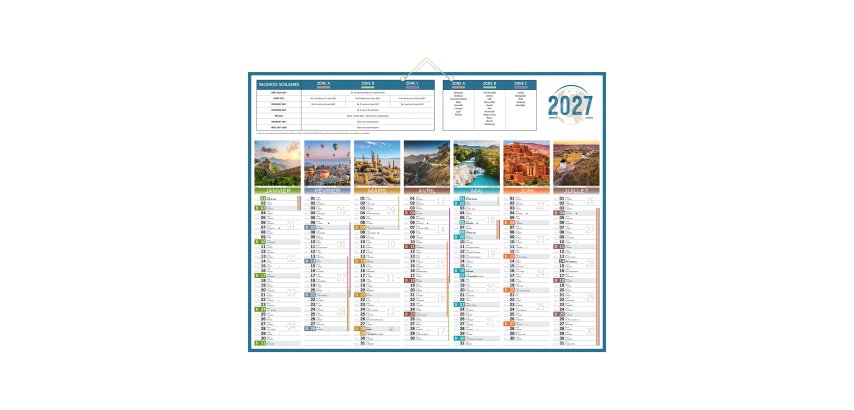 Calendrier semestriel mural 2027 - planète - 43 x 55 cm
