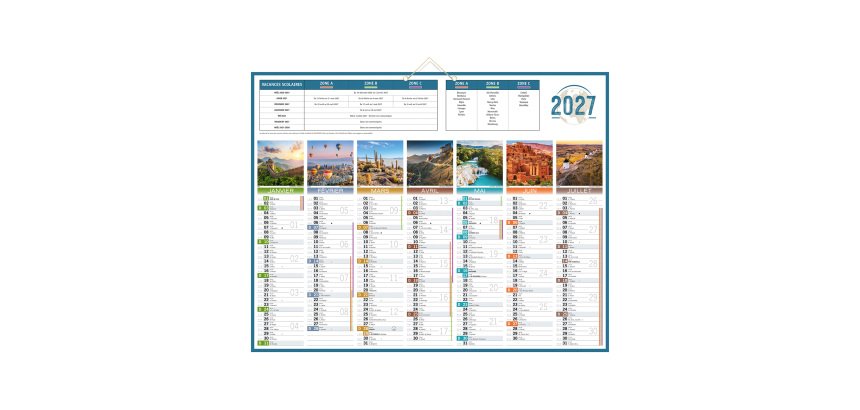 Calendrier semestriel mural 2027 - planète - 43 x 55 cm