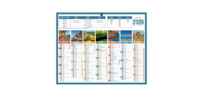 Calendrier semestriel mural 2026 - planète - 21 x 26,5 cm