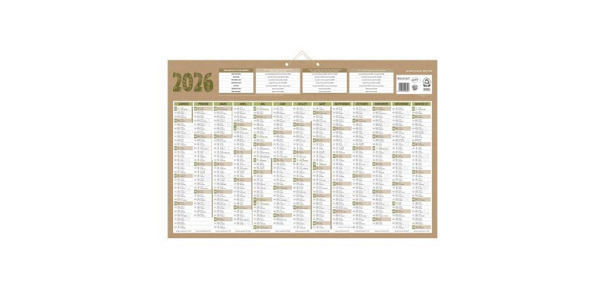 Calendrier annuel mural 2026 - Natura - 43 x 65 cm
