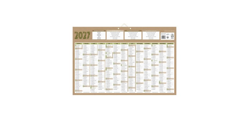 Calendrier annuel mural année 2027 - natura - 43 x 65 cm