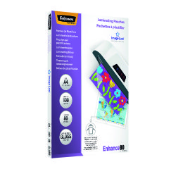 Paquete de 100 fundas de plastificación térmica A4 80 micras Fellowes Glossy