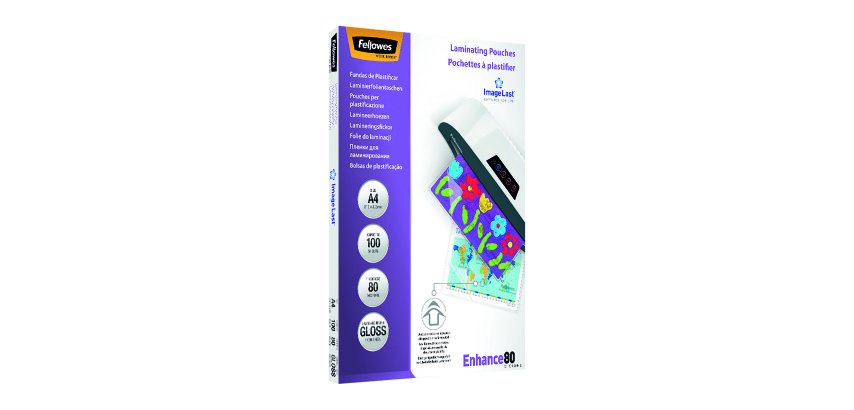 Paquete de 100 fundas de plastificación térmica A4 80 micras Fellowes Glossy