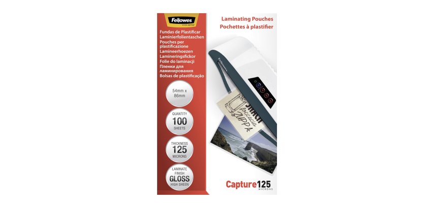 Paquete de 100 fundas de plastificación térmica 54 x 86 (DNI) 125 micras Fellowes Glossy