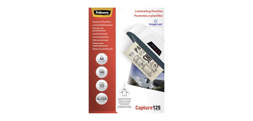 Paquete de 100 fundas de plastificación térmica A4 125 micras Fellowes Glossy