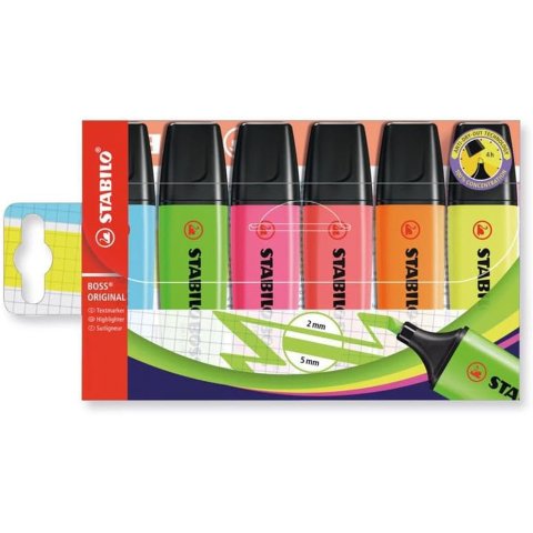 Subrayador Fluorescente STABILO Boss Original Bolsa 6 colores surtidos