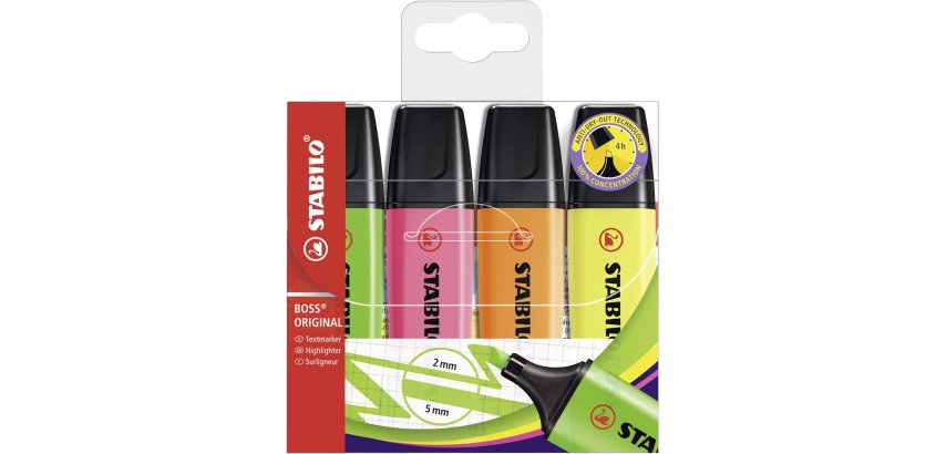 Textmarker Stabilo Boss sortierte Farben - Paket von 4