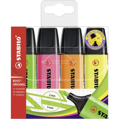 Subrayador Fluorescente STABILO Boss Original - Bolsa 4 colores surtidos