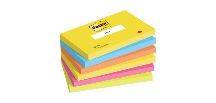 Notes repositionnables couleurs Energetic Post-it 76 x 127 mm - Bloc de 100 feuilles